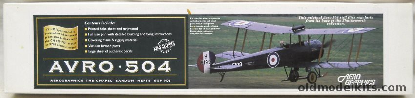 AeroGraphics Avro 504 - 22 Inch Wingspan Flying Aircraft With Rubber / CO2 / Electric Power plastic model kit